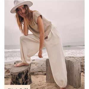 Free People Beige Knit Sleeveless Sweater Top